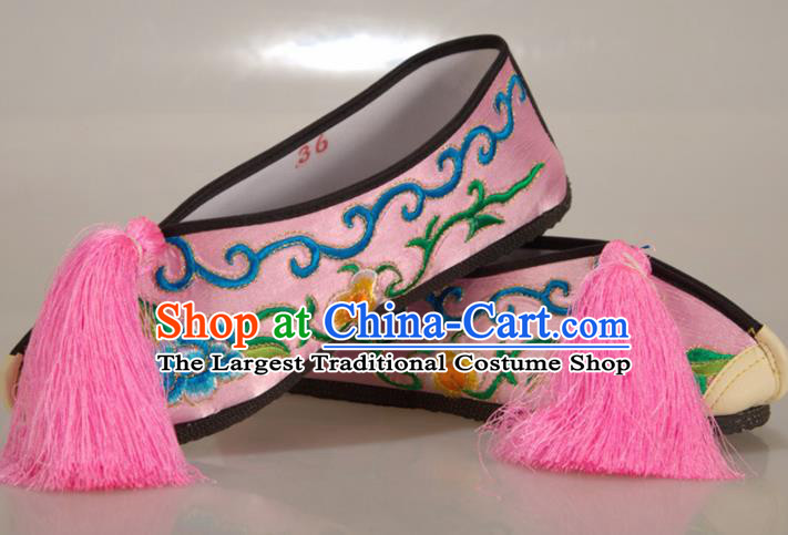 Asian Chinese Beijing Opera Shoes Pink Embroidered Shoes Traditional Peking Opera Diva Shoes