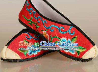 Asian Chinese Beijing Opera Shoes Red Embroidered Shoes Traditional Peking Opera Diva Shoes