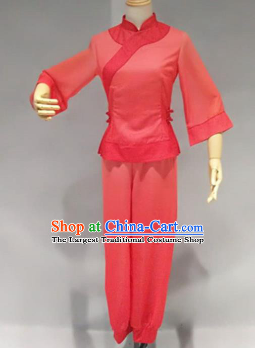 Traditional Chinese Folk Dance Red Costume China Fan Dance Clothing for Women