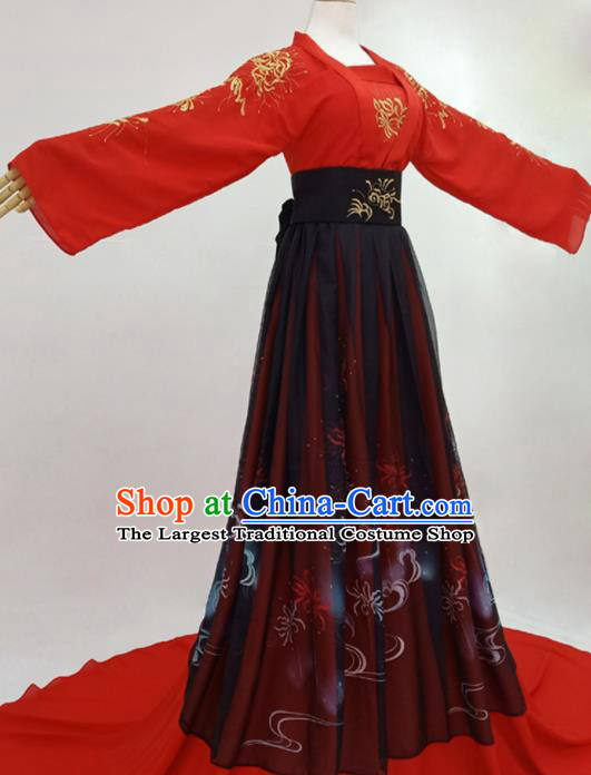 Traditional Chinese Tang Dynasty Bride Hanfu Ancient Princess Red Historical Costume for Women