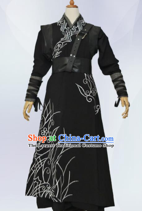 Traditional Chinese Ancient Nobility Childe Costume Han Dynasty Swordsman Black Clothing for Men
