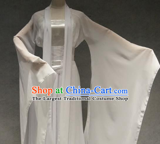 Traditional Chinese Classical Dance Costume Ancient Peri White Dress for Women