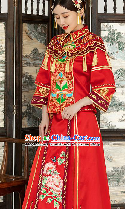 Traditional Chinese Wedding Costume Ancient Bride Embroidered Red Xiuhe Suits for Women