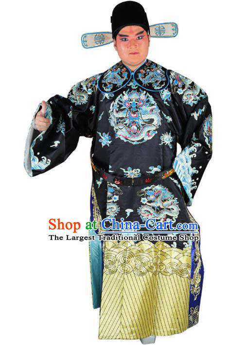 Chinese Traditional Beijing Opera Black Embroidered Robe Peking Opera Minister Costume