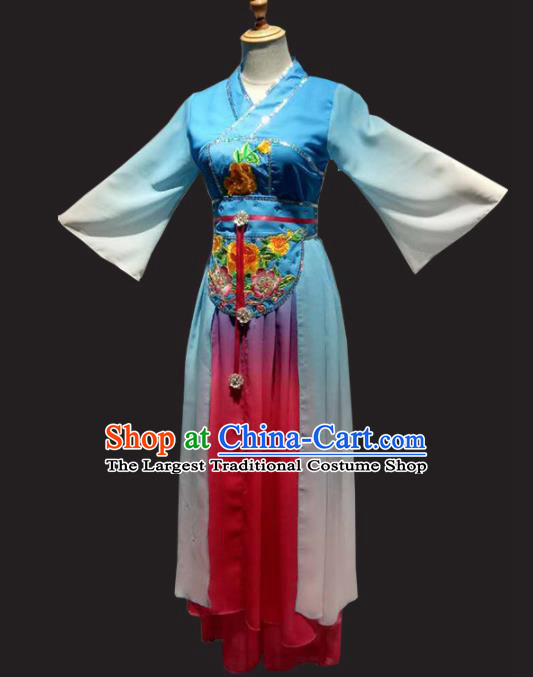 Traditional Chinese Classical Dance Costume Folk Dance Blue Dress for Women