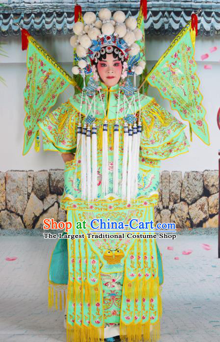 Traditional Chinese Beijing Opera Female General Green Costume Peking Opera Magic Warriors Clothing