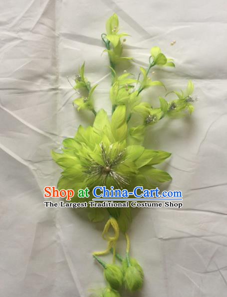 Asian Chinese Beijing Opera Hair Accessories Ancient Princess Green Feather Hairpins for Women
