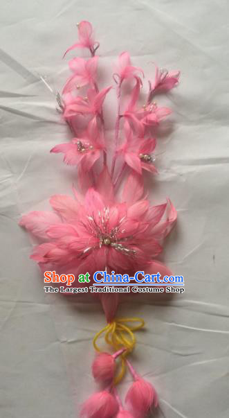 Asian Chinese Beijing Opera Hair Accessories Ancient Princess Pink Feather Hairpins for Women