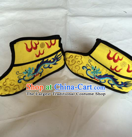 Asian Chinese Beijing Opera Takefu Yellow Embroidered Boots Ancient Swordsman Shoes for Men