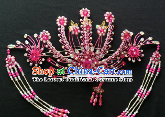 Asian Chinese Beijing Opera Hair Accessories Ancient Queen Pink Phoenix Hairpins for Women
