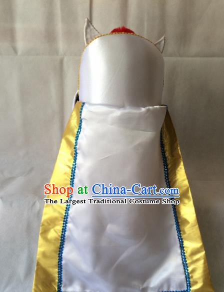 Asian Chinese Traditional Beijing Opera Headwear Ancient Crown Prince White Hat for Men