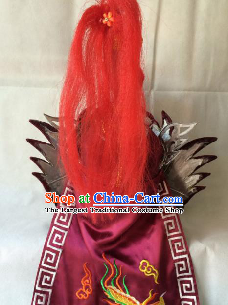 Asian Chinese Traditional Beijing Opera Headwear Ancient General Wine Red Helmet for Men