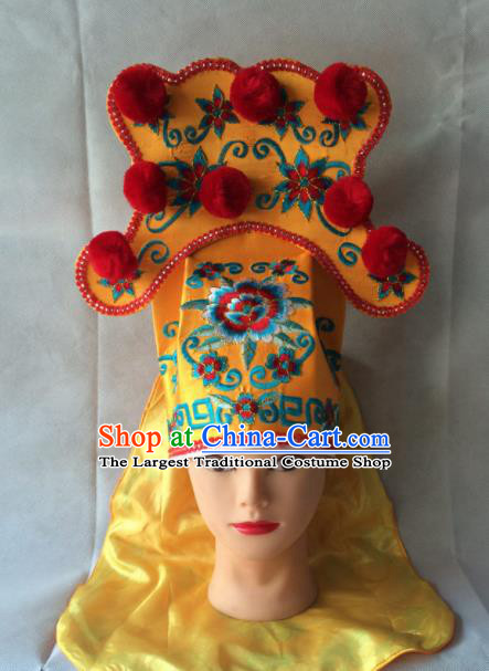 Asian Chinese Traditional Beijing Opera Takefu Headwear Ancient Warrior Golden Hat for Men