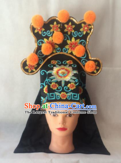 Asian Chinese Traditional Beijing Opera Takefu Headwear Ancient Warrior Black Hat for Men