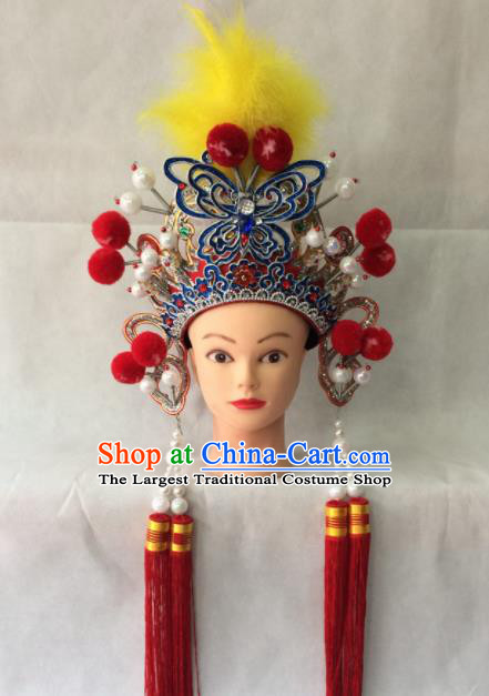 Asian Chinese Beijing Opera Hair Accessories Ancient Female Warrior Red Helmet for Women