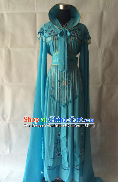 Traditional Chinese Beijing Opera Diva Costume Ancient Peri Blue Dress for Women