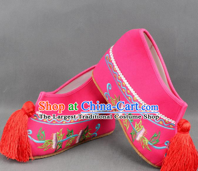 Asian Chinese Beijing Opera Princess Rosy Embroidered Shoes Ancient Hanfu Shoes for Women