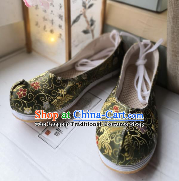 Asian Chinese Traditional Shoes Ancient Song Dynasty Green Brocade Shoes Hanfu Shoes for Women