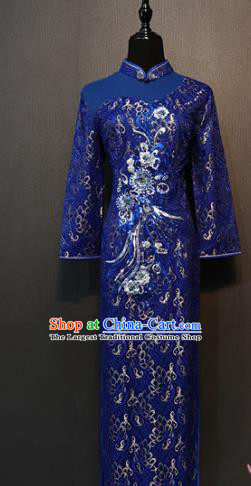 Asian Chinese Traditional Costume National Qipao Dress Royalblue Cheongsam for Women