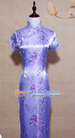 Asian Chinese Traditional Costume Classical Tang Suit Lilac Cheongsam for Women