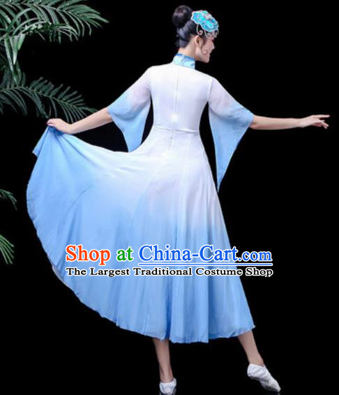 Traditional Chinese Classical Dance Costume Stage Performance Blue Dress for Women