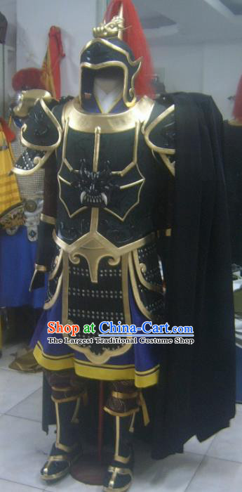 Chinese Han Dynasty Drama Warrior Costume Ancient General Body Armor and Helmet Complete Set