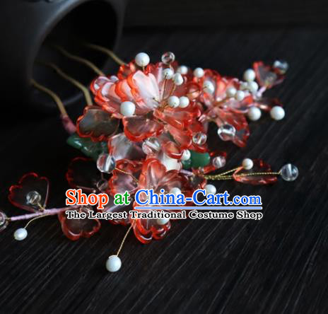 Chinese Ancient Palace Hair Accessories Traditional Classical Red Flowers Hair Combs for Women