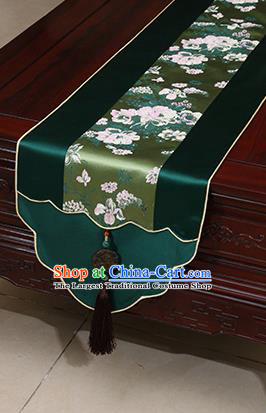 Chinese Traditional Peony Pattern Atrovirens Brocade Table Flag Classical Satin Household Ornament Table Cover