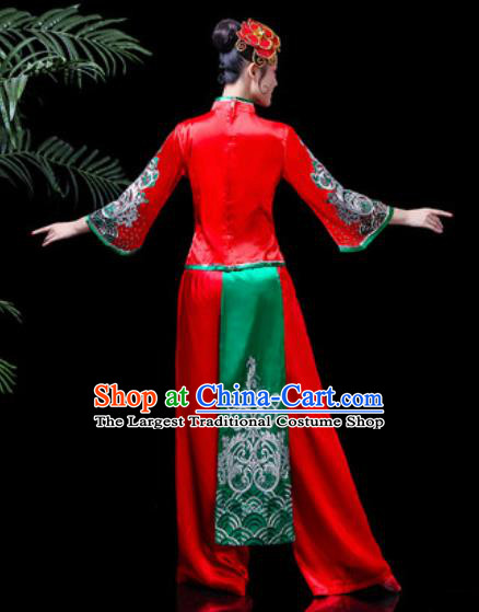 Traditional Chinese Stage Performance Costume Folk Dance Yangko Dance Red Clothing for Women