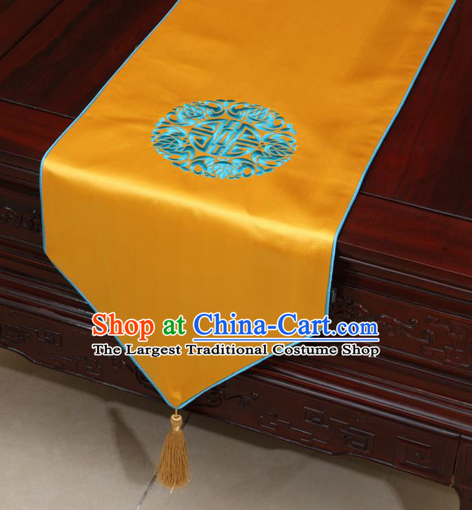 Chinese Classical Embroidered Pattern Golden Brocade Table Flag Traditional Satin Household Ornament Table Cover