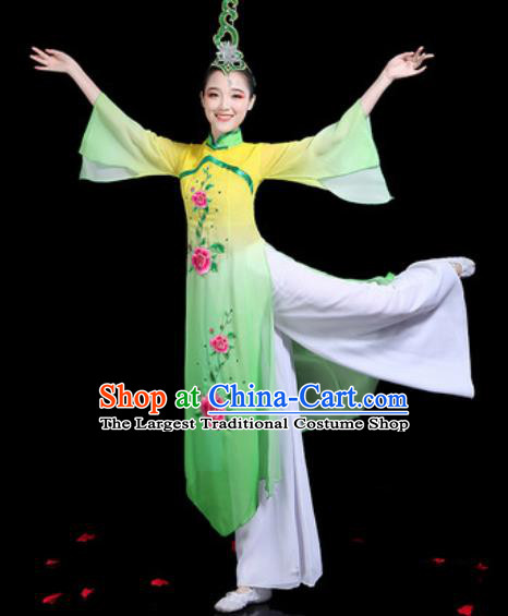 Traditional Chinese Stage Performance Costume Classical Dance Umbrella Dance Yellow Dress for Women