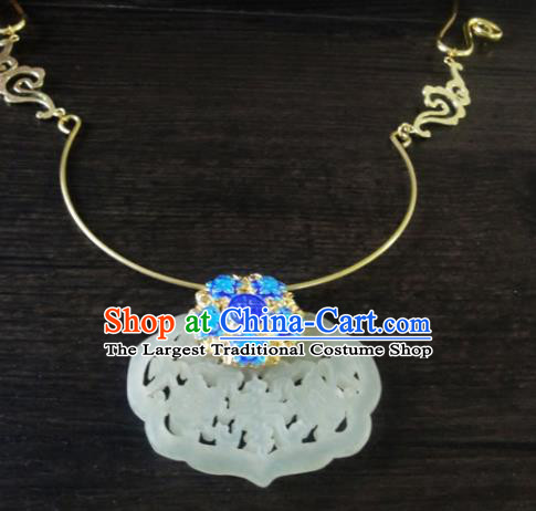 Chinese Ancient Palace Jewelry Accessories Traditional Classical Hanfu Blueing Jade Necklace for Women