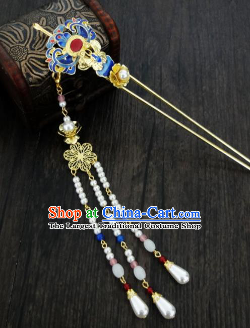 Chinese Ancient Palace Hair Accessories Traditional Classical Step Shake Blueing Tassel Hairpins for Women