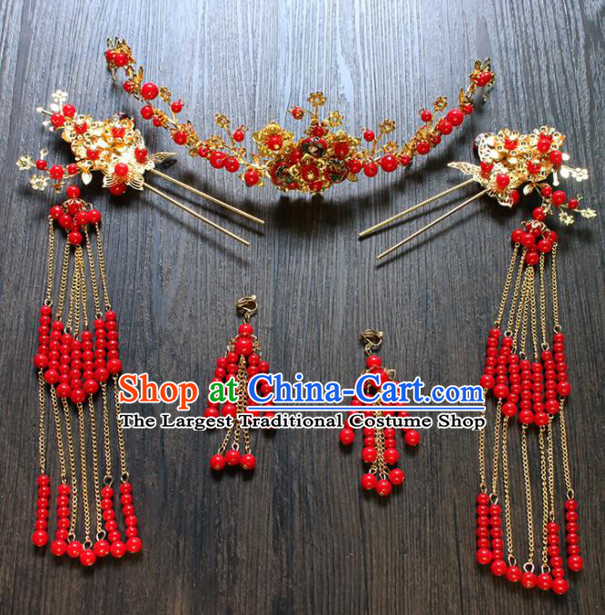 Chinese Ancient Hair Accessories Traditional Wedding Classical Hair Crown Tassel Hairpins for Women