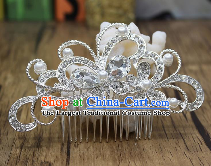 Top Grade Handmade Hair Accessories Princess Classical Crystal Butterfly Hair Comb for Women