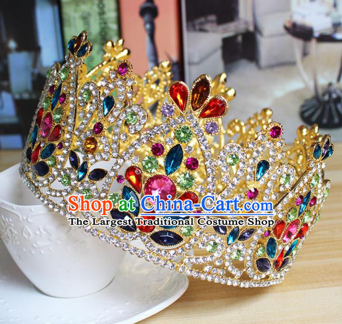 Top Grade Handmade Hair Accessories Baroque Bride Colorful Crystal Royal Crown for Women
