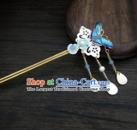 Chinese Ancient Palace Hair Accessories Traditional Classical Blueing Butterfly Shell Hairpins for Women