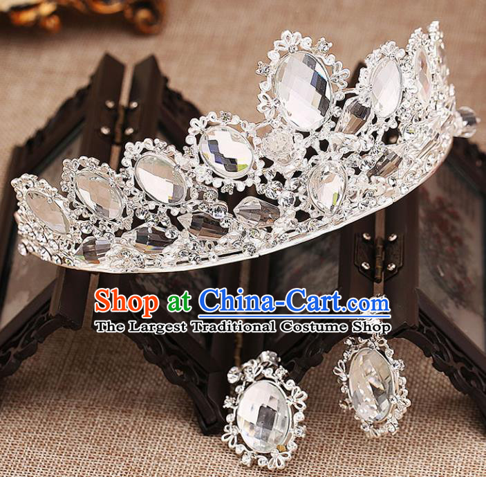 Top Grade Handmade Hair Accessories Baroque Bride Crystal Royal Crown for Women