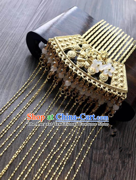 Chinese Ancient Hair Accessories Traditional Golden Tassel Hair Comb Hairpins for Women