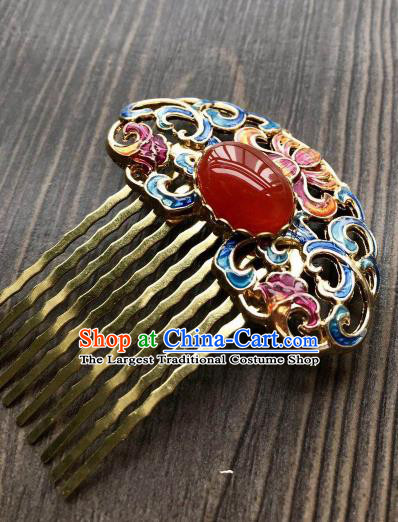 Chinese Ancient Princess Hair Accessories Traditional Agate Blueing Hair Comb for Women