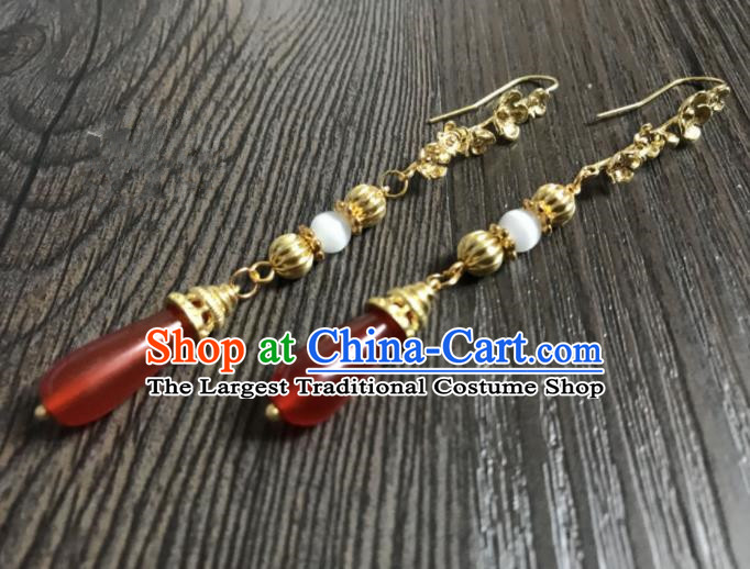 Chinese Ancient Jewelry Accessories Traditional Classical Hanfu Agate Earrings for Women