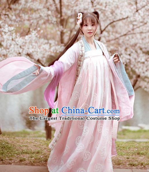 Traditional Chinese Ancient Nobility Lady Pink Hanfu Dress Tang Dynasty Princess Historical Costume Complete Set for Women
