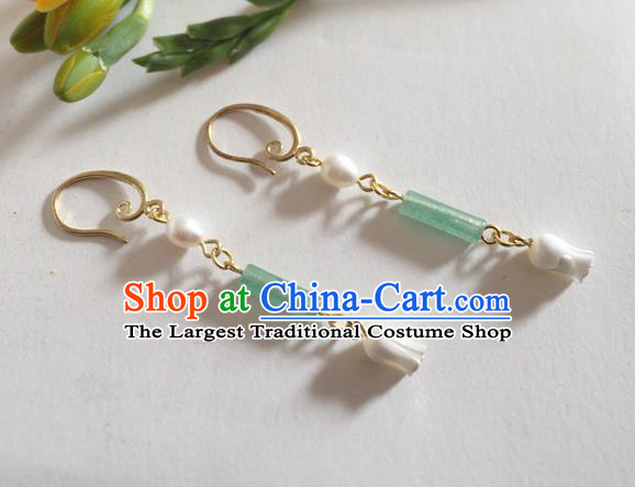 Chinese Ancient Hanfu Jewelry Accessories Traditional Green Chalcedony Earrings for Women