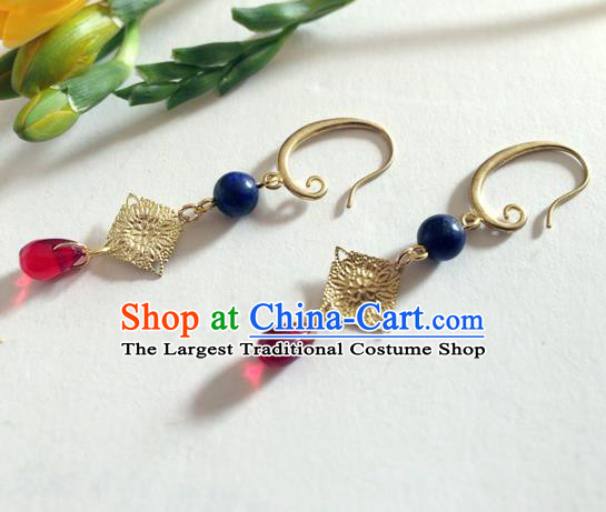 Chinese Ancient Hanfu Jewelry Accessories Traditional Golden Earrings for Women