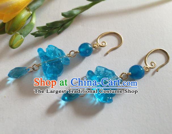 Chinese Ancient Hanfu Jewelry Accessories Traditional Blue Rabbit Earrings for Women