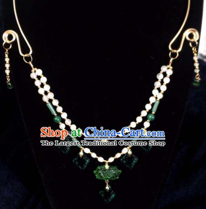 Chinese Ancient Hanfu Jewelry Accessories Traditional Tassel Green Lotus Necklace for Women