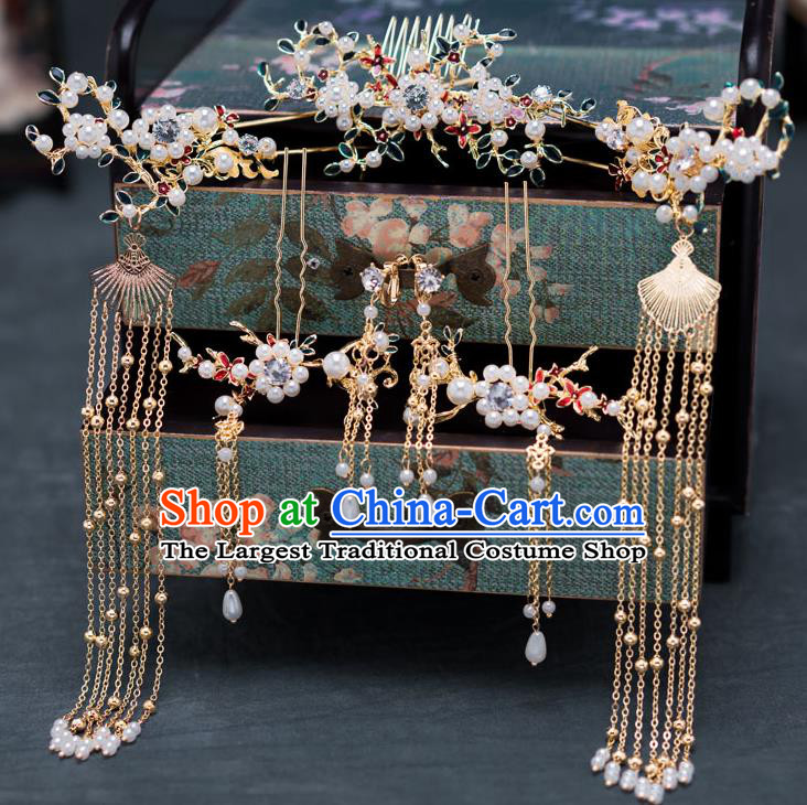 Chinese Ancient Bride Hair Accessories Wedding Hair Comb Traditional Hanfu Tassel Hairpins for Women