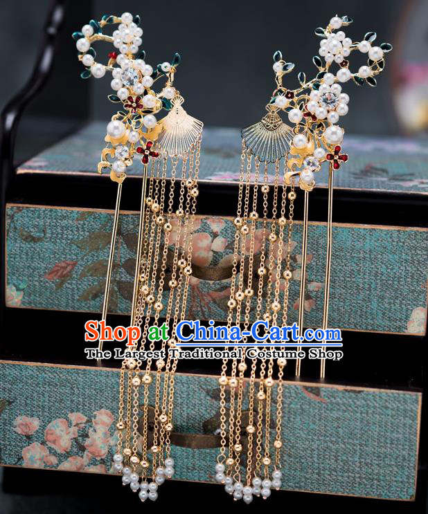 Chinese Ancient Bride Hair Accessories Wedding Hair Comb Traditional Hanfu Tassel Hairpins for Women