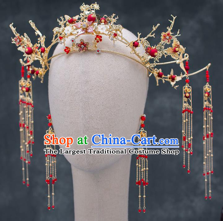 Chinese Ancient Wedding Tassel Phoenix Coronet Traditional Bride Palace Hair Accessories for Women