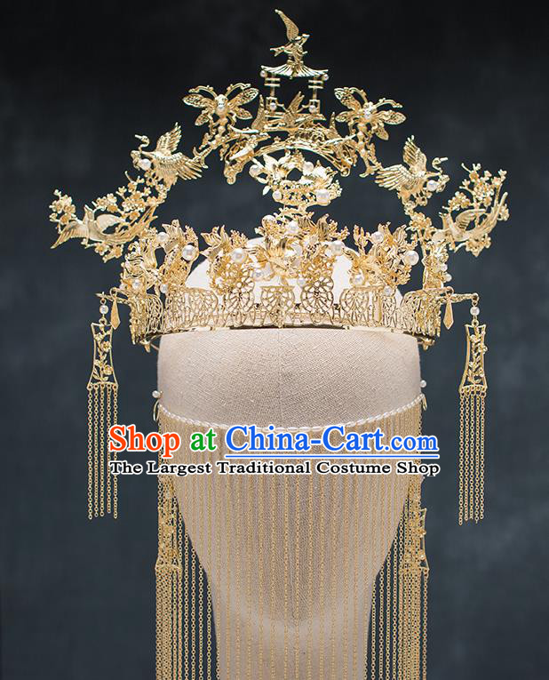 Chinese Ancient Palace Hair Accessories Hairpins Traditional Bride Pavilion Phoenix Coronet for Women